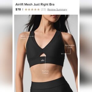 ALO Yoga Black Airlift Mesh Just Rigth  Bra